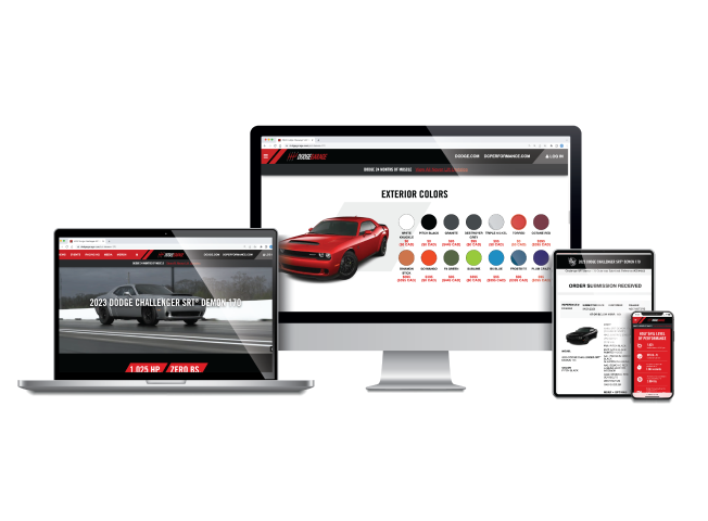 4 devices displaying the Dodge Garage website