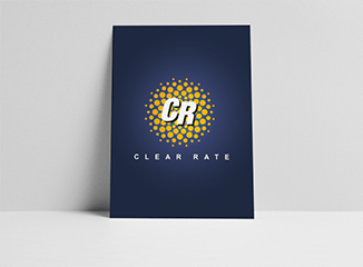 Redesigned Clear Rate logo showcased on an elegant poster for the corporate launch of the new brand.