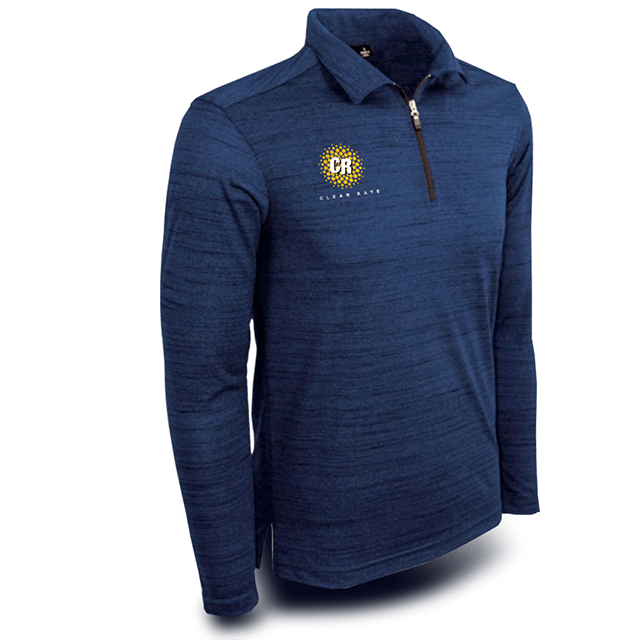 Branded wearables were produced for employees, including these dramatic three-quarter zip pullovers.