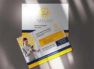 JRT produced postcards to introduce the new Clear Rate branding to current and prospective customers.