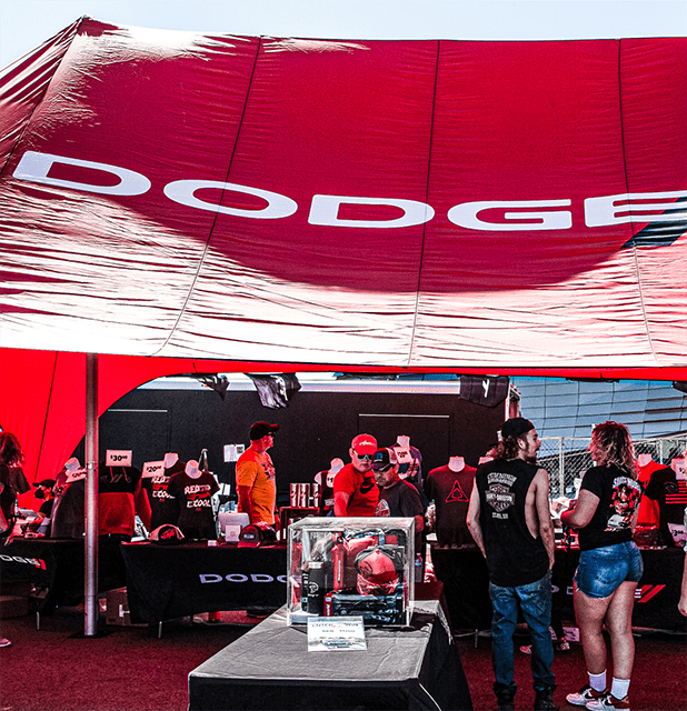 Merch tent at the Dodge Roadkill Nights event