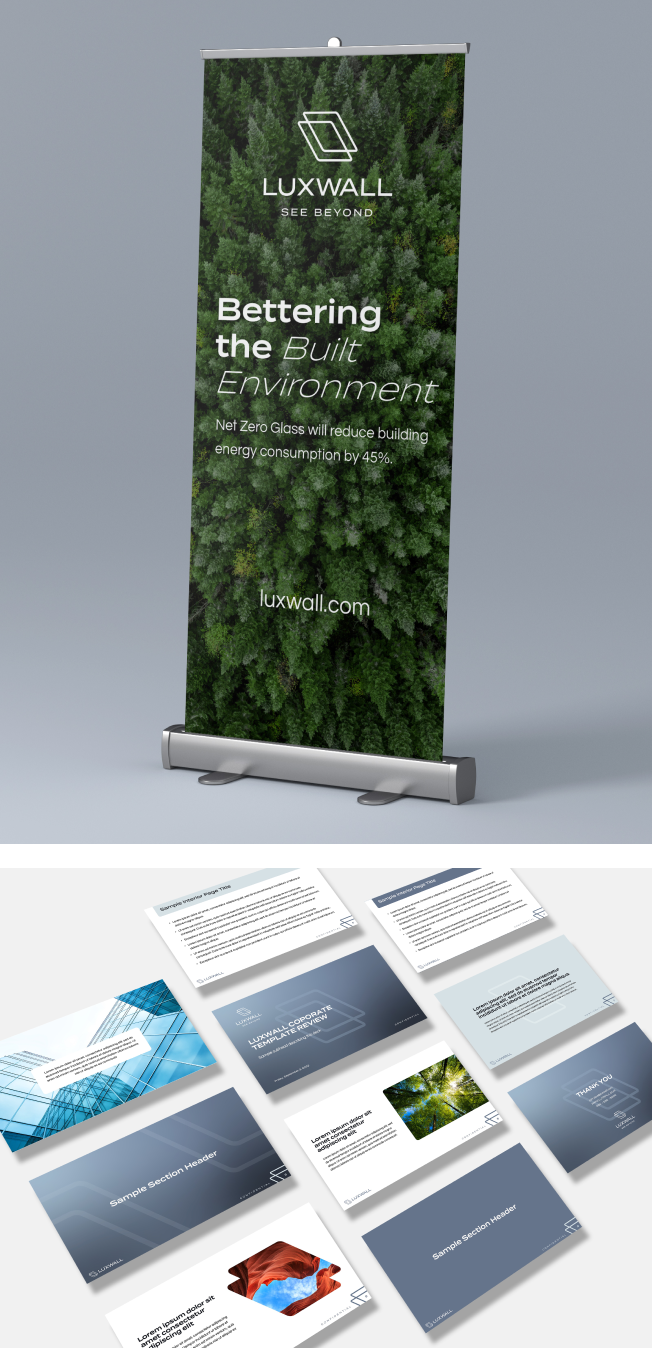 LuxWall branded roll up banner and corporate templates