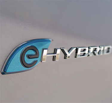 Closeup of Chrysler Pacifica eHybrid logo nameplate
