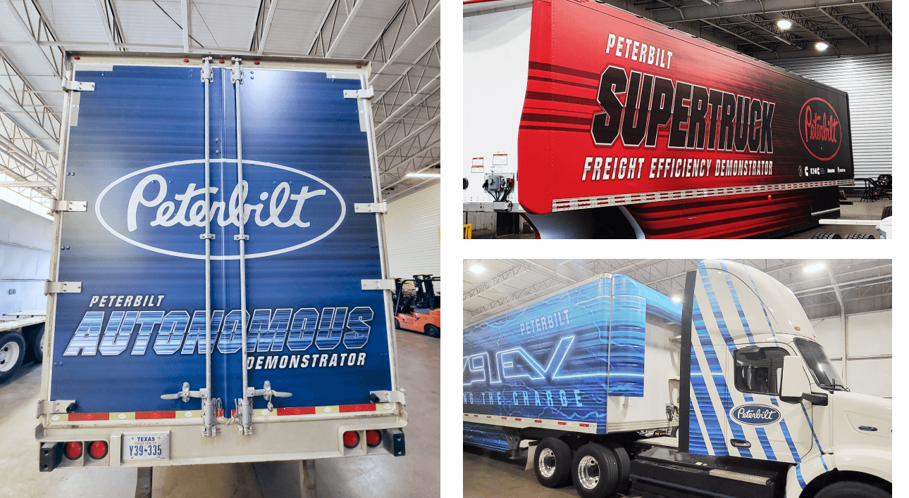 Collage image of truck wraps for Peterbilt trucks