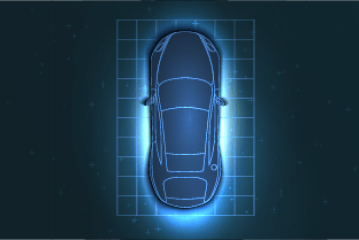 Top view of car outlined in blue glow