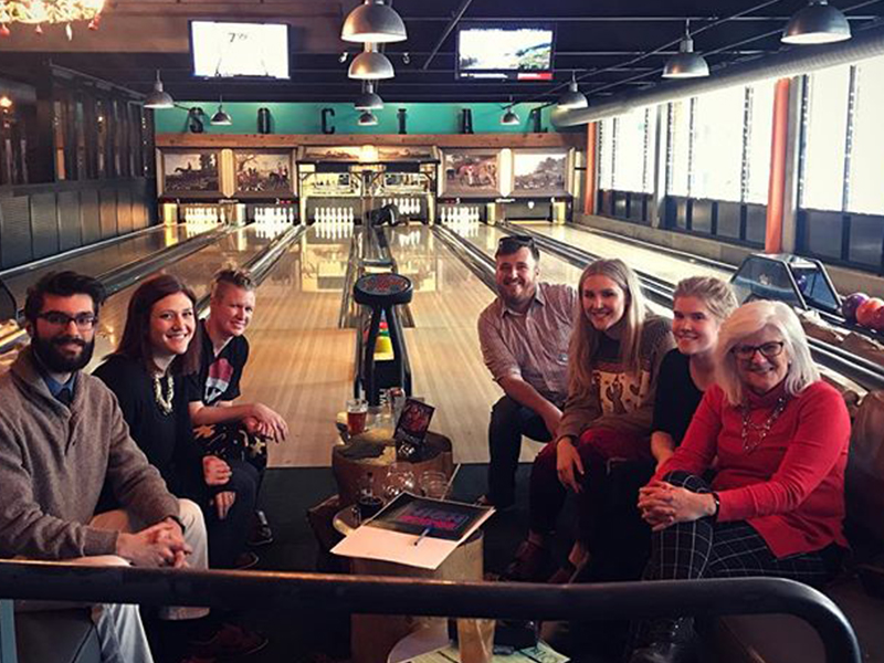 Group of JRT employees waiting to bowl during the 2018 holiday party