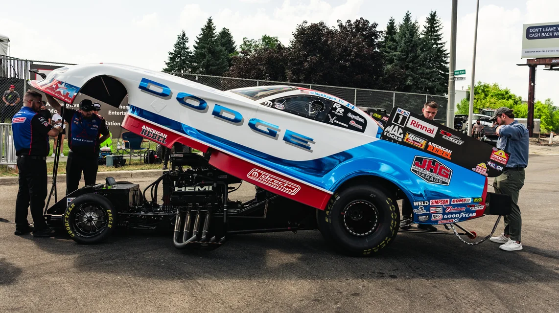 Funny Car staging in the Roadkill Nights pit lane